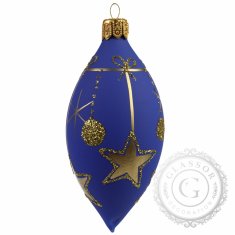 Decor By Glassor Oliva 8 x 4 cm modrá skořápka dekor bronzové proužky a zlaté mašličky a hvězdičky