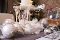 Decor By Glassor Vánoční koule bílá matná s dekorem pavího pera (Veľkosť: 6)