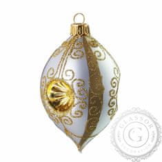 Decor By Glassor Vianočná oliva bielo-zlatá s vpichom