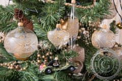 Decor By Glassor Vianočná guľa číra, zlaté ornamenty (Veľkosť: 10)