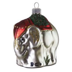 Decor By Glassor Vianočné ozdoby, slon so zeleným sedlom