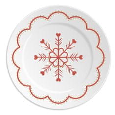 Decor By Glassor Porcelánový tanierik s červenou vločkou