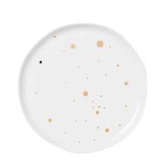 Decor By Glassor Malý porcelánový tanierik so zlatými bodkami