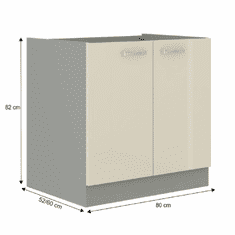 KONDELA Skrinka dolná, krémová extra vysoký lesk/sivá, PRADO 80 D 2F BB