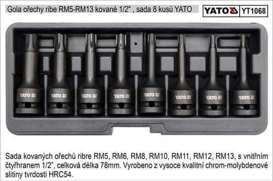 YATO Gola orechy Ribe RM5-RM13 kované 1/2&quot; , sada 8 kusov