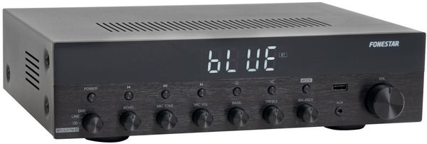 moderný zosilňovač fonestar as-3030 predné aux in Bluetooth výkon 2krát 30 w lcd displej fm rádio usb port podpora mp3 vstup aux ekvalizér mikrofónový vstup balance funkcie ekvalizér diaľkové ovládanie