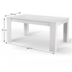 KONDELA Jedálenský stôl, biela, 140x80 cm, TOMY NEW
