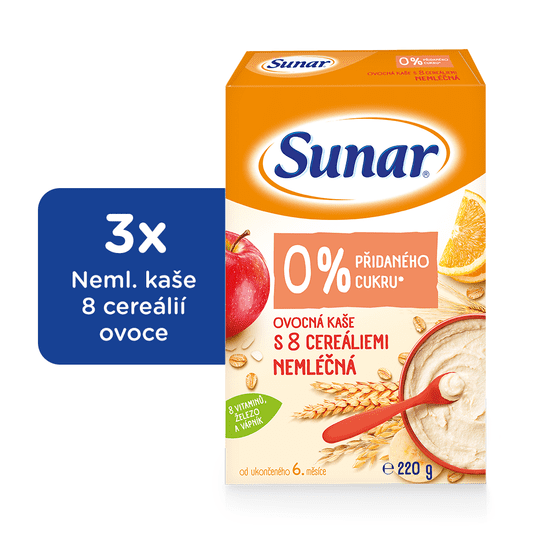 Sunar ovocná nemliečna kaša s 8 cereáliami 3 x 220 g