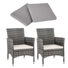 tectake 2 záhradné stoličky ratanové vr. 4 povlakov - šedá/svetlo šedá