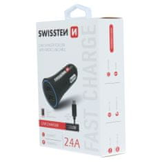 SWISSTEN CAR CHARGER 2,4A POWER WITH 2x USB + CABLE MICRO USB