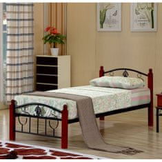KONDELA Kovová jednolôžková posteľ s roštom Magenta 90 - čierny kov / tmavý dub