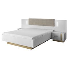 KONDELA Manželská posteľ s úložným priestorom City 160x200 cm - biela / dub grandson / biely lesk