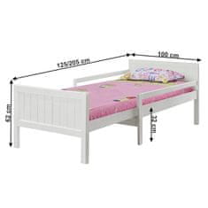KONDELA Jednolôžková posteľ s nastaviteľnou dĺžkou Eunika 90x200 cm - biela