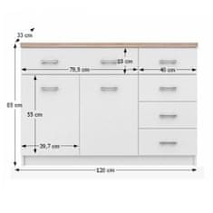 KONDELA Dvojdverová komoda Topty Typ 8 - biela / dub sonoma