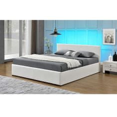 KONDELA Manželská posteľ s roštom a osvetlením Jada New 180x200 cm - biela