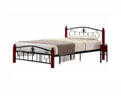 KONDELA Kovová manželská posteľ s roštom Magenta 140 - čierny kov / tmavý dub