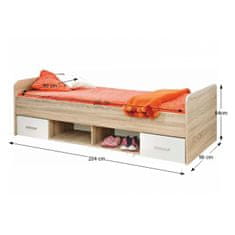 KONDELA Detská posteľ s úložným priestorom Emio Typ 4 90 - dub sonoma / biela