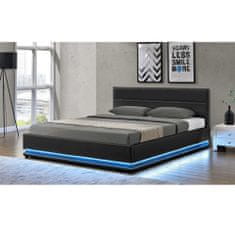 KONDELA Manželská posteľ s roštom a osvetlením Birget New 180x200 cm - čierna
