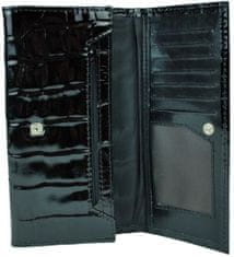 VegaLM Lakovaná kožená peňaženka so vzorom hadiny v čiernej farbe