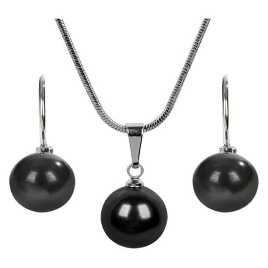 Levien Moderná sada náhrdelníka a náušníc Pearl Black SET-041