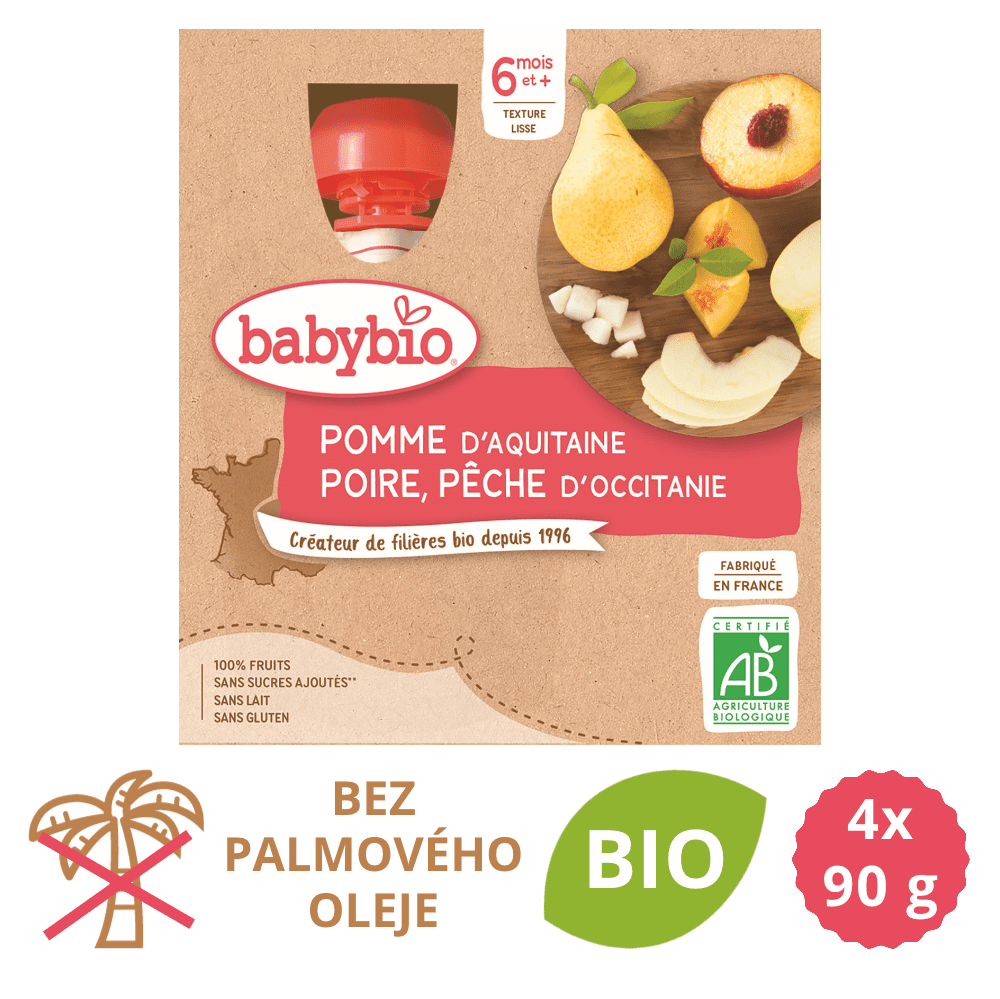 Babybio Jablko, hruška, broskyňa 4x90 g