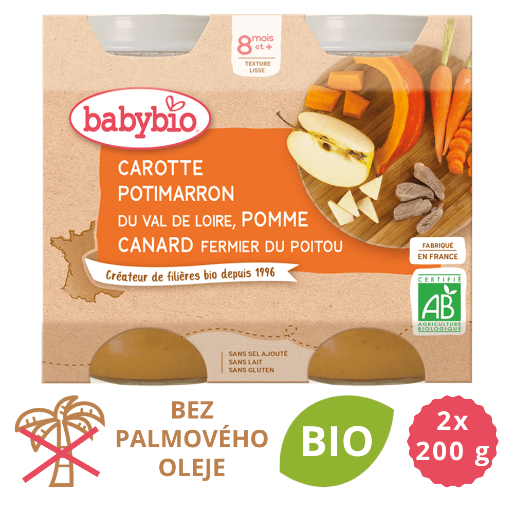 Babybio Mrkva, tekvica a jablká s kačacím mäsom 2 x 200 g