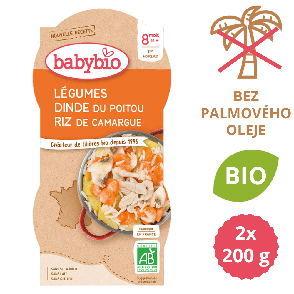 Babybio Zelenina s morčacím mäsom a ryžou 2 x 200 g