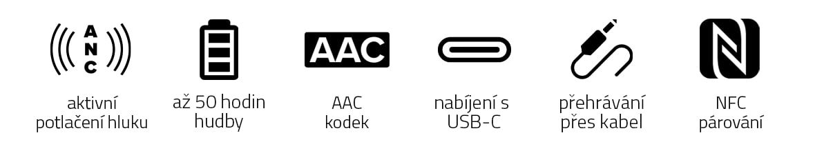 prenosné bezdrôtové slúchadlá niceboy hive 3 aura anc ancd technológia aktívneho potlačenia hluku 50 h výdrž batérie rýchlonabíjanie zložiteľné mäkké adaptér do lietadla skvelý zvuk maxxbass technológia audio kábel v balení aac sbc kodeky mikrofón pre handsfree podpora hlasových asistentov