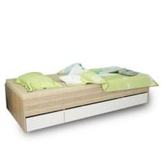 KONDELA Jednolôžková posteľ s úložným priestorom Matiasi 90 - dub sonoma / biela