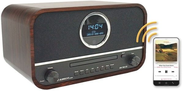 moderný rádioprijímač albrecht dr 790 cd bluetooth dab fm tuner lcd displej s čiernym pozadím 80 predvolieb hudobný výkon 2 × 15 w príjemne znejúci zvuk cd mechanika aux in vstup slúchadlový výstup diaľkové ovládanie usb prehrávanie aj nahrávanie prevádzka z elektrickej siete