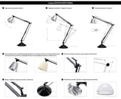 KINGHOME Stolová lampa RAYON ARM TABLE biela - LED, akrylové tienidlo