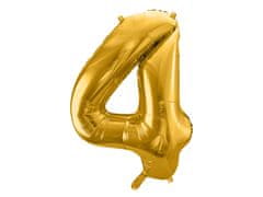 PartyDeco Fóliový balón Číslo 4 zlatý 86cm