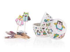 Banquet Sada 24+24 - papierové cukrárské košíčky a dekoračné zápichy OWLS (Veselé sovičky)