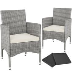 tectake 2 záhradné stoličky ratanové vr. 4 povlakov - svetlo šedá/krémová
