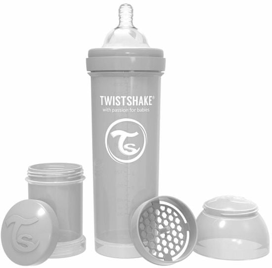 Twistshake Dojčenská fľaša Anti-Colic 330ml (dudl.L) Pastelovo sivá