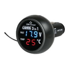 LAMPA Digitálny voltmeter 12/24V s teplomerom a USB výstupom