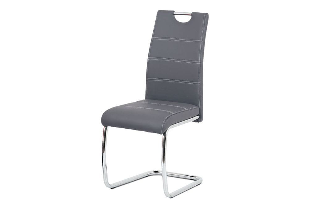 Autronic jedálenská stoličky ekokoža šedá, biele prešitie/nohy kov, chróm HC-481 GREY