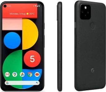 moderný mobilný dotykový telefón smartphone google pixel 5 5g Bluetooth 5.0 wifi duálny fotoaparát 12.2 16 mpx predná selfie kamera 8 mpx čítačka odtlačkov prstov 1 sim karta 128 gb vnútorná pamäť 8 gb ram snapdragon procesor rýchly a vysoký výkon