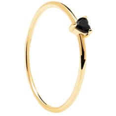 PDPAOLA Minimalistický pozlátený prsteň so srdiečkom Black Heart Gold AN01-224 (Obvod 56 mm)