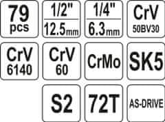 YATO Gola sada 1/2', 1/4'' + príslušenstvo 79 ks