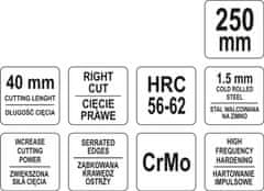 YATO Nožnice na plech 250 mm pravé CrMo