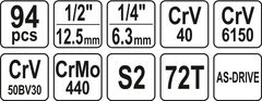 YATO Gola sada 1/2", 1/4" + príslušenstvo 94 ks