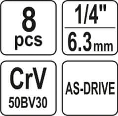 YATO Sada nástavcov 1/4" šetihranné 8ks 5,5-13 mm