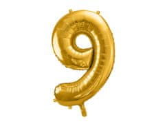 PartyDeco Fóliový balón Číslo 9 zlatý 86cm