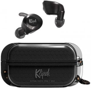 Bluetooth slúchadlá outdoor klipsch t5 ii true wireless sport nabíjacie 360 mah puzdro 4 mikrofóny podpora hlasových asistentov IP67 odolnosť voči vode aj potu transparency režim špičkový zvuk