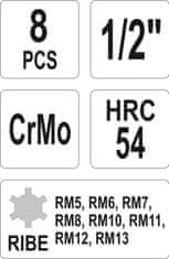 YATO Súprava nástrčných kľúčov 1/2" Ribe, 8ks