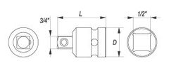 YATO  Nástavec adaptér 1/2" - 3/4" rázový CrMo SCM-440
