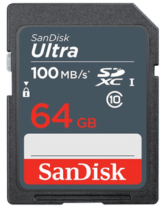 Sandisk SDXC Ultra 64GB 100MB/s (SDSDUNR-064G-GN3IN kapacita 64 GB prenosová rýchlosť 100 MB/s Full HD kvalita odolná