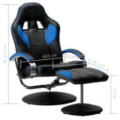 Vidaxl Skladacia herná stolička s podnožkou modrá umelá koža