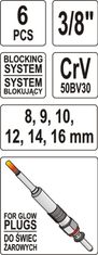 YATO Kľúč na sviečky sada 6ks 8-16mm